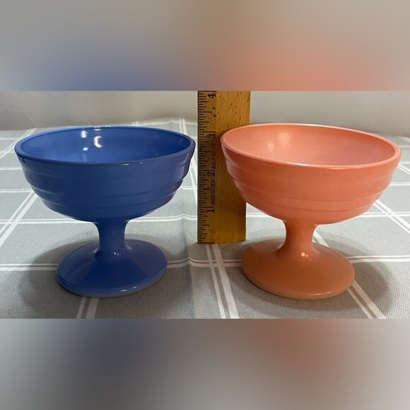 Vintage Hazel Atlas Moderntone Platonite Pastel Footed Dessert Sorbet Glass Dish - Picture 5 of 5